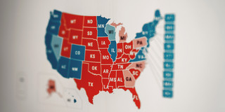 Grafik Landkarte USA mit nach Gewichtung eingefärbten Staaten